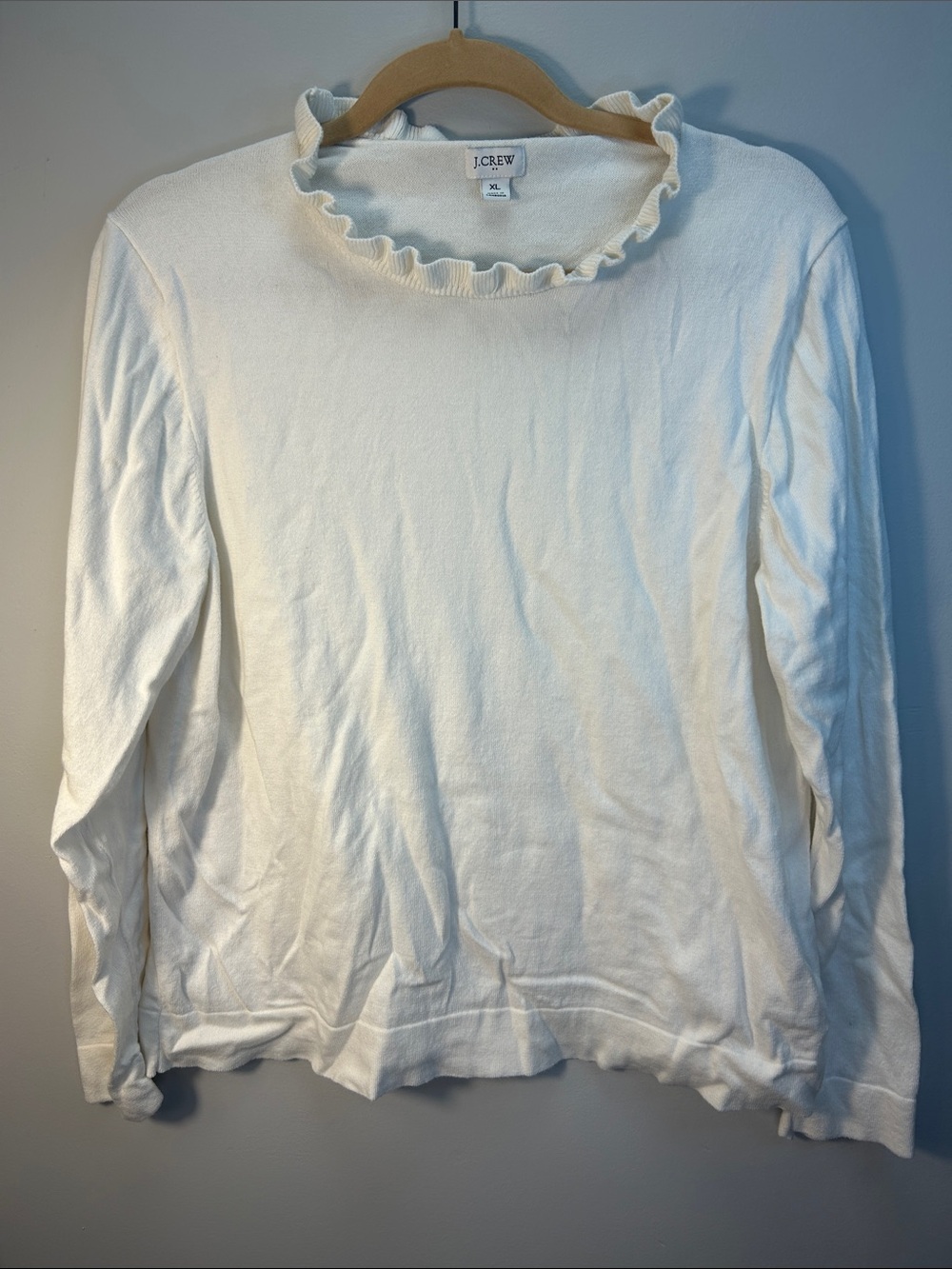 J. Crew Cream Ruffle-Edge Knit Top